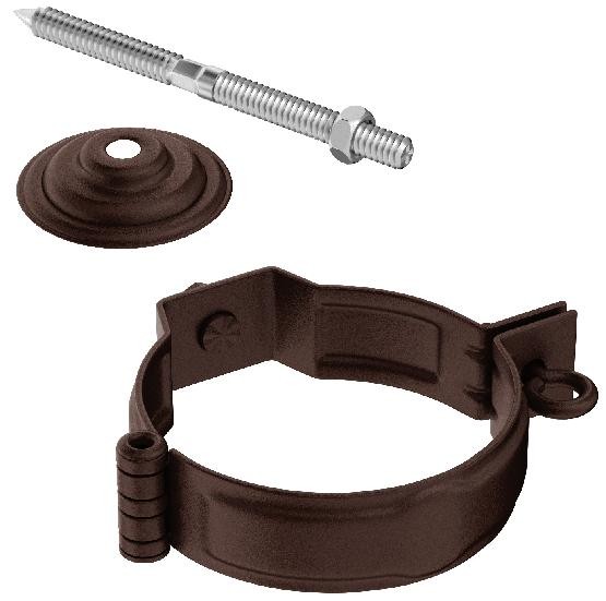 Водосток Aquasistem, Система 125x90 - Декоративный хомут трубы под метиз с комплектом крепления RAL 8017 Коричневый matt купить в Бугульме